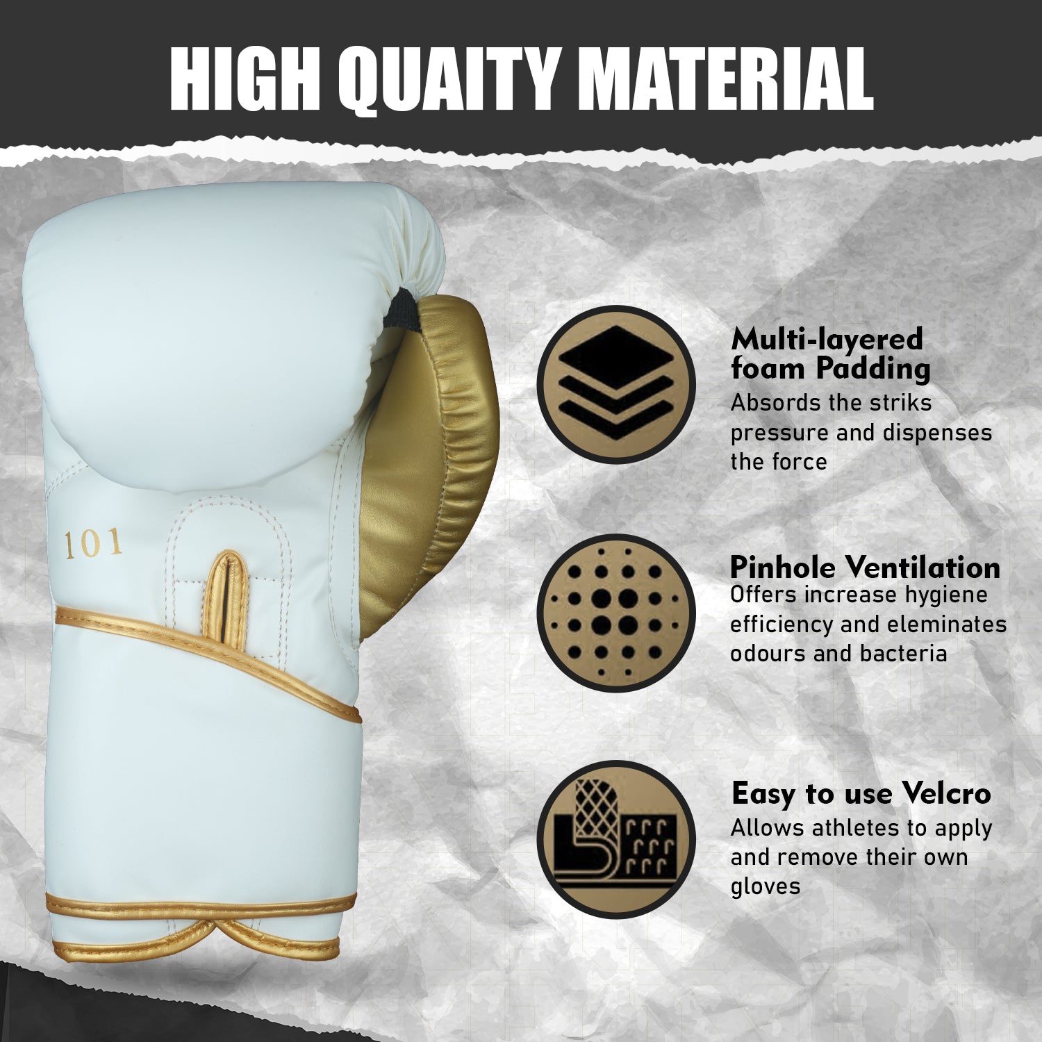Adult Gloves Essential Series White & Gold